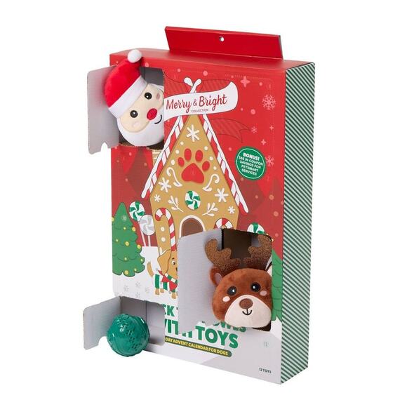 Merry & Bright 12Pc Small Dog Toy Advent Calendar‎ Squeak Plush Shake Christmas - Picture 1 of 3